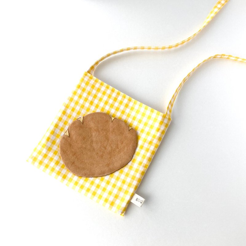 奶油面包与格纹布拼接斜背包 - 侧背包/斜挎包 - 棉．麻 黄色