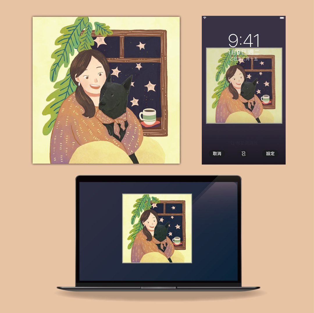 定制插画・似颜绘 个人/情侣/家庭/宠物・半身背景插画 - 电子手绘真人画像/绘画/插画 - 其他材质 