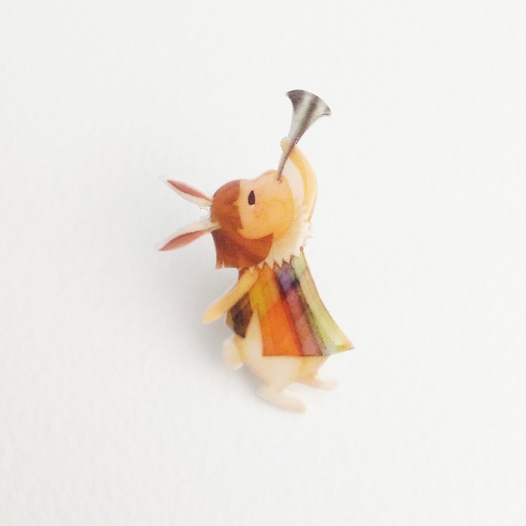 小Q系列手工商品-欢呼的兔子原创插画 童话里可爱的兔子开心的庆祝/别针 胸针 礼物 - 胸针 - 塑料 多色