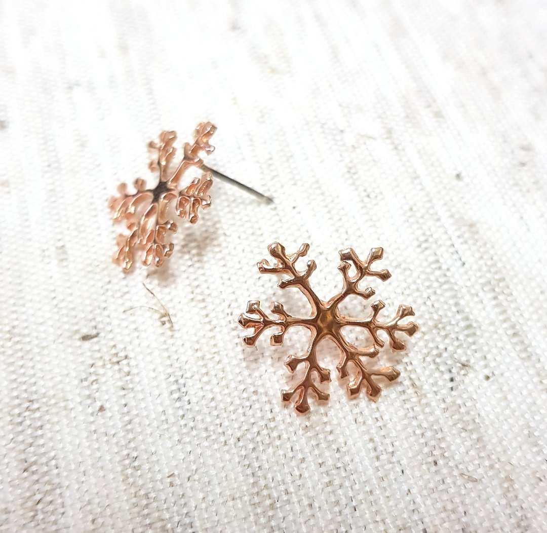 +雪晶 + 925 纯银饰  缕空雕花蕾丝优雅手感雪花耳环 耶诞礼品 - 耳环/耳夹 - 纯银 银色