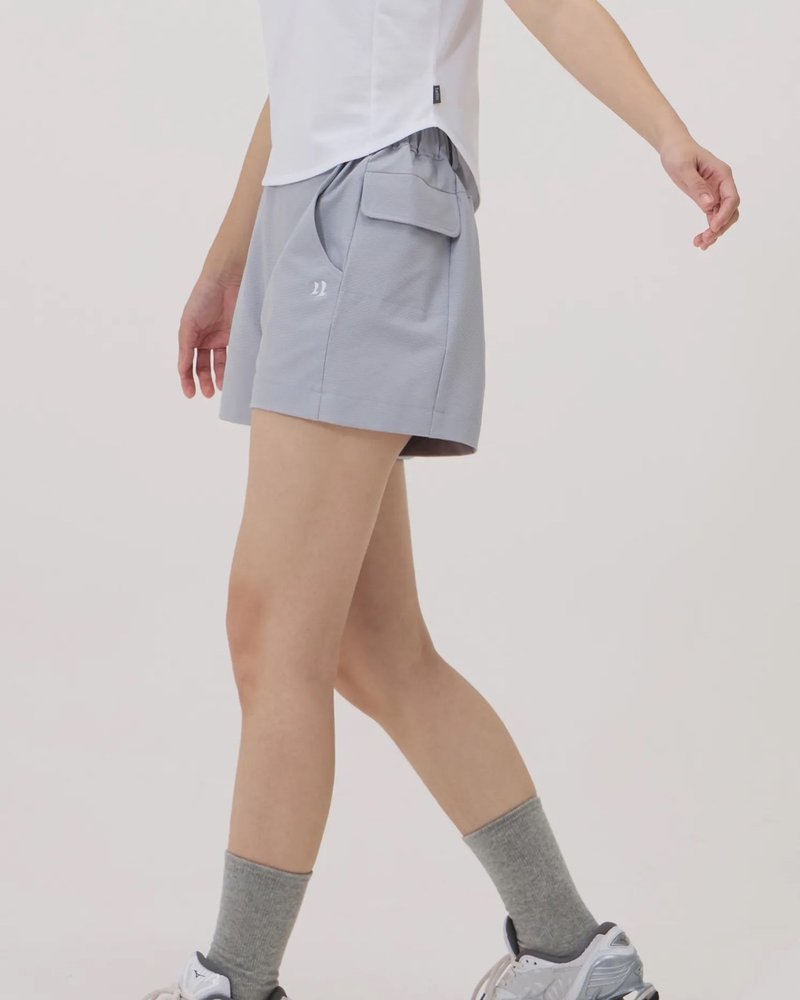 机能侧袋短裤 (灰) - 女装短裤 - 聚酯纤维 灰色