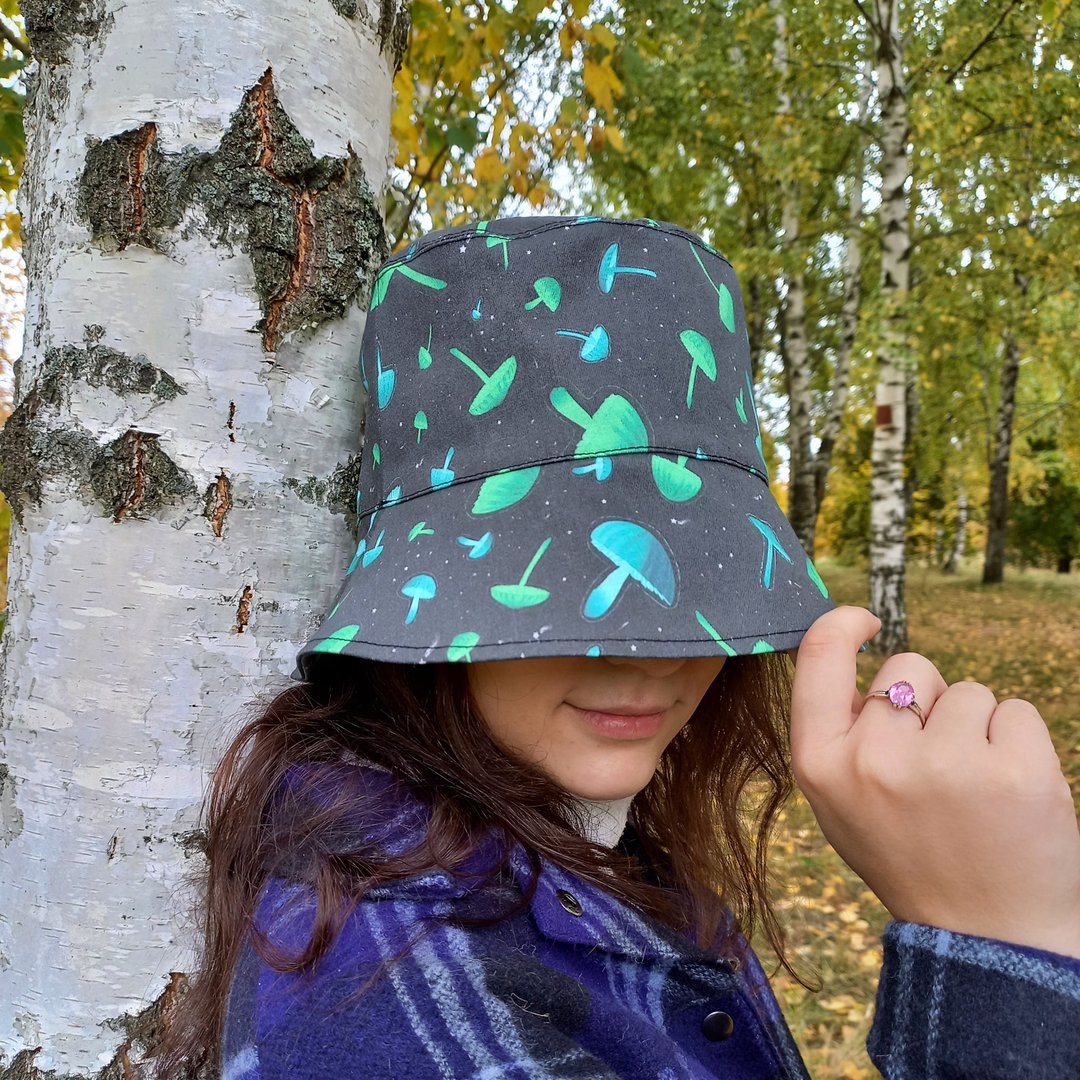男女皆可配戴的纯棉蘑菇渔夫帽。适合旅游与音乐节的夏日帽子。 - 帽子 - 棉 黑色