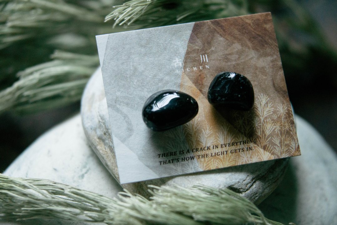 CRACK | 矿物系耳环 |  EARRINGS - 耳环/耳夹 - 玉石 黑色