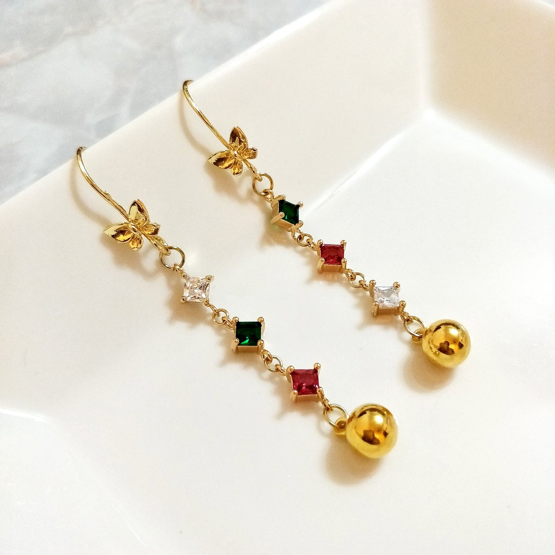 ::优雅锆石系列:: 花蝴蝶耳环 彩色锆石耳饰 甜美浪漫 不对称耳环 - 耳环/耳夹 - 其他金属 多色