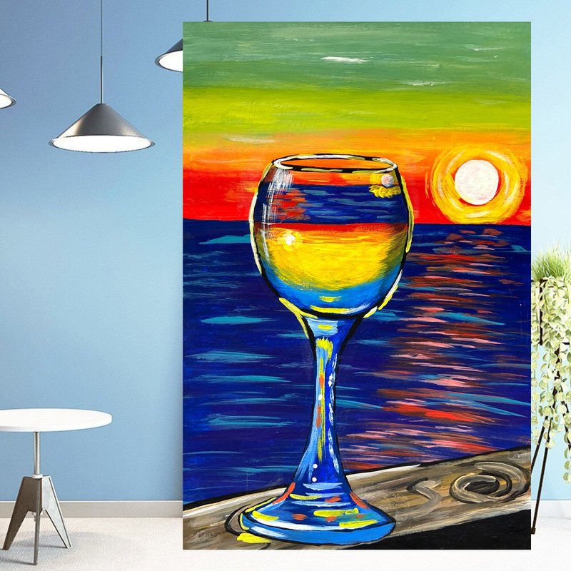 葡萄酒绘画瓶原创艺术酒杯Impasto Painting Impasto丙烯酸小画 - 海报/装饰画/版画 - 其他材质 多色