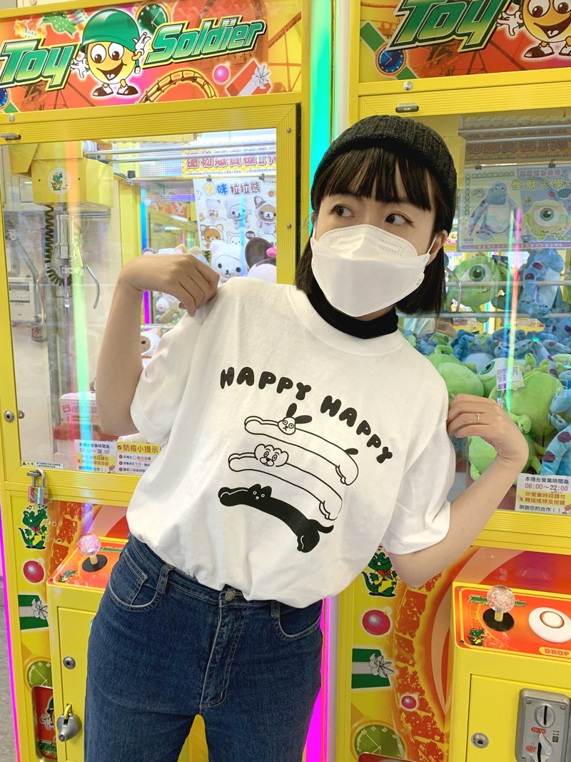 HAPPY HAPPY饺猫T-SHIRT - 女装 T 恤 - 棉 白色