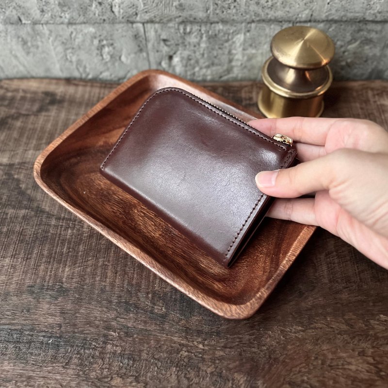 多夹层L形拉链短夹 巧克力 意大利植鞣革 - 皮夹/钱包 - 真皮 咖啡色