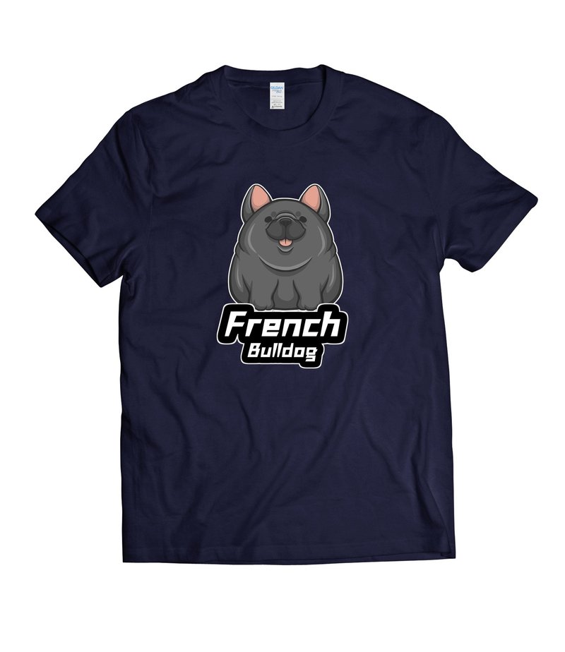 可爱胖嘟嘟法斗 黑法斗-T-shirt 白/黑/灰/藏青 - 男装上衣/T 恤 - 棉．麻 多色