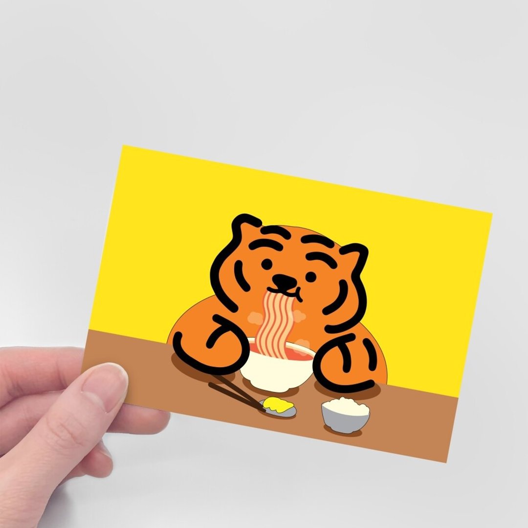 躺肥虎 吃泡面 插画明信片 - 卡片/明信片 - 纸 
