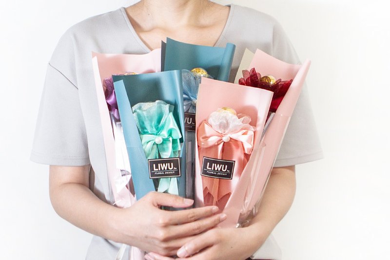 真情 豪华版单支金莎花束(5色可挑)A007 情人节 毕业 生日 母亲节 - 巧克力 - 纸 多色