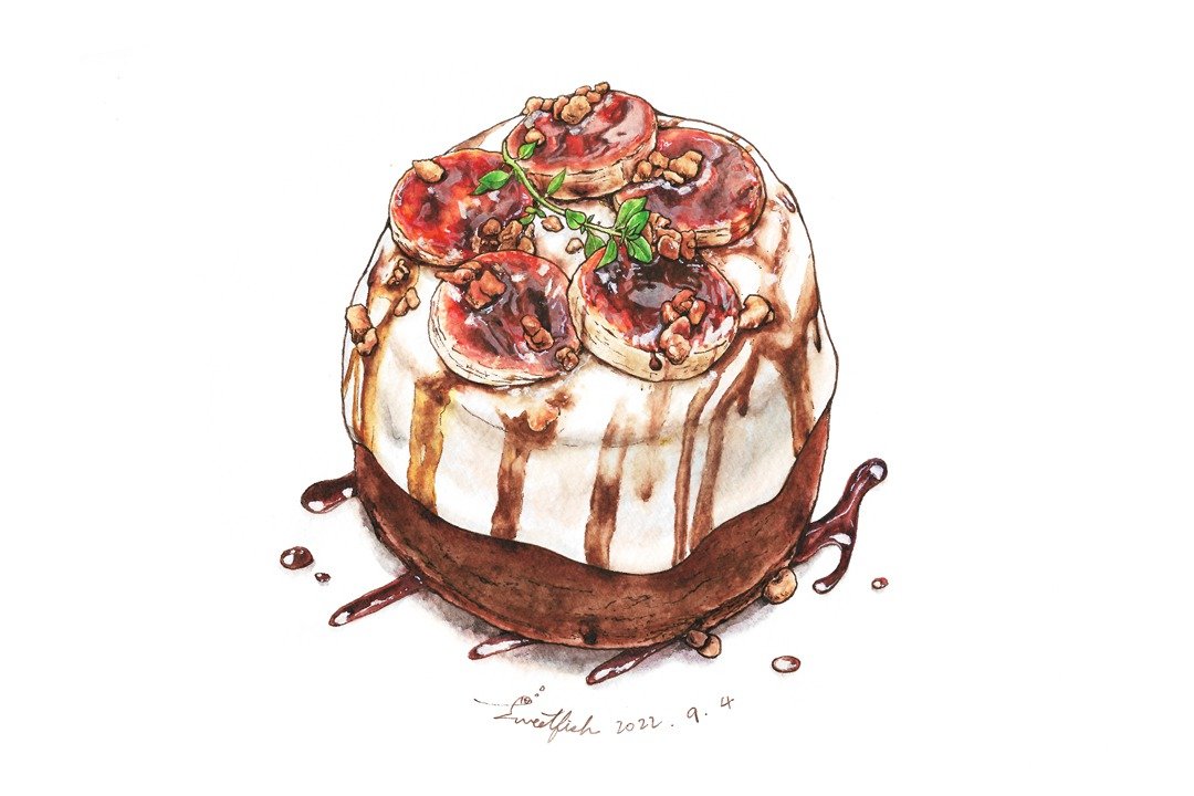 香蕉戚风蛋糕－美食明信片/食物明信片/美食卡片/食物卡片 - 卡片/明信片 - 纸 咖啡色
