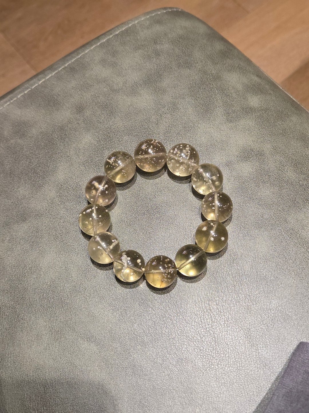 毕业级 利比亚黄金陨石 爆米花白斑 18MM  手串 招财显化能量 - 手链/手环 - 水晶 黄色