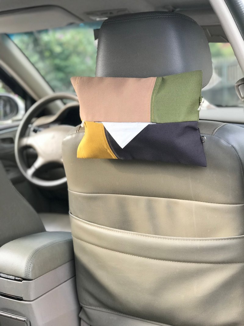 二用车用面纸套 / 色块拼接帆布面纸套 - 纸巾盒 - 棉．麻 多色