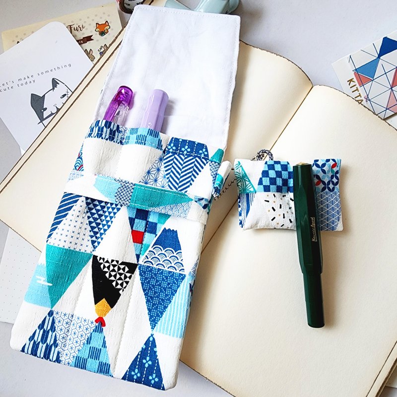 3枝装钢笔笔套, 和风布笔袋--白与蓝的浪漫 - 铅笔盒/笔袋 - 棉．麻 白色