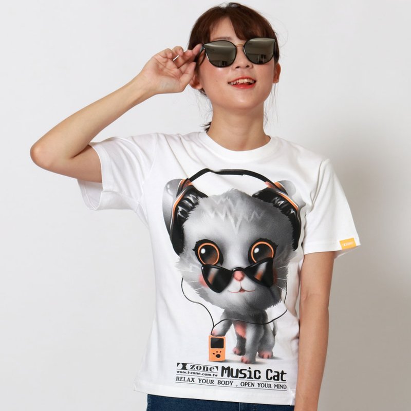 Music Cat I / 音乐猫 I - 女装 T 恤 - 棉．麻 