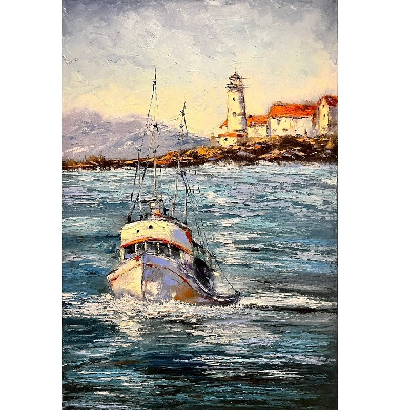 船画海景原创艺术品 60x40 厘米/ 24x16 英寸，作者：Oksana Stepanova - 海报/装饰画/版画 - 棉．麻 多色