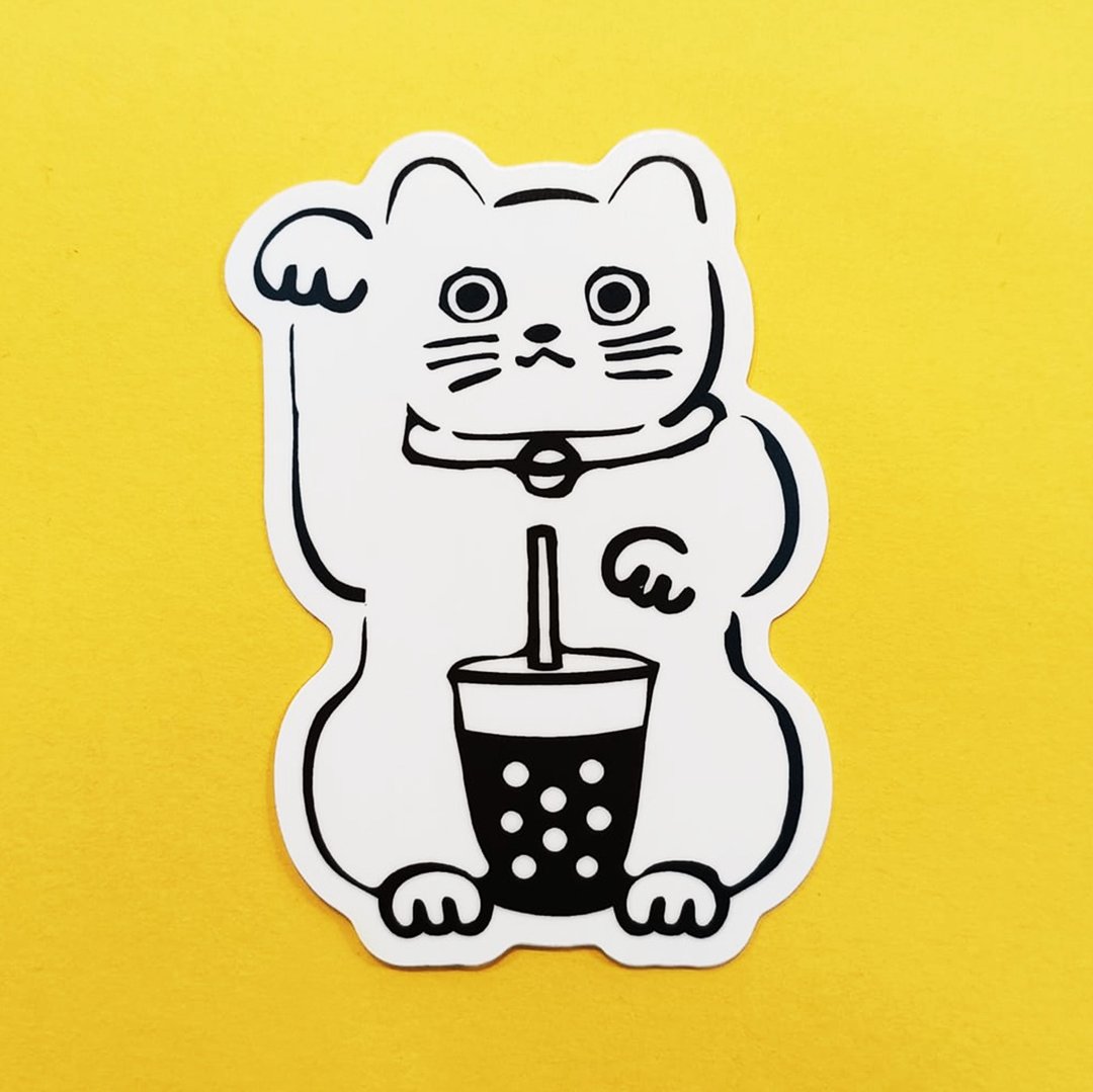 招财猫  防水贴纸    贴纸 防水  切膜贴纸 行李箱 安全帽 平板 - 贴纸 - 纸 黄色