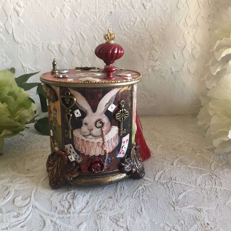 Red jewelry box,Box Alice in Wonderland,Cheshire cat Storage,Mad Hatter box - 收纳用品 - 木头 红色