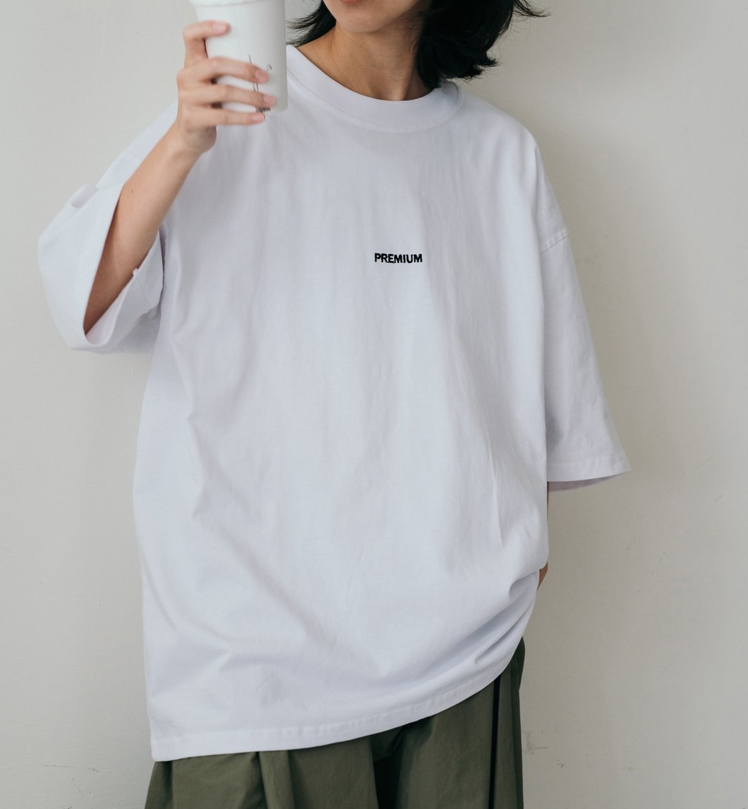 PREMIUM后支线宽松TEE 中性亲肤小领上衣 - 2色 - 白P - 男装上衣/T 恤 - 棉 白色