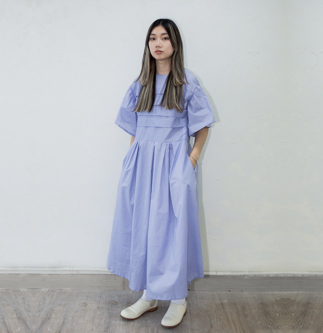 紫蓝色手工连衣裙 (on sale) - 洋装/连衣裙 - 棉 