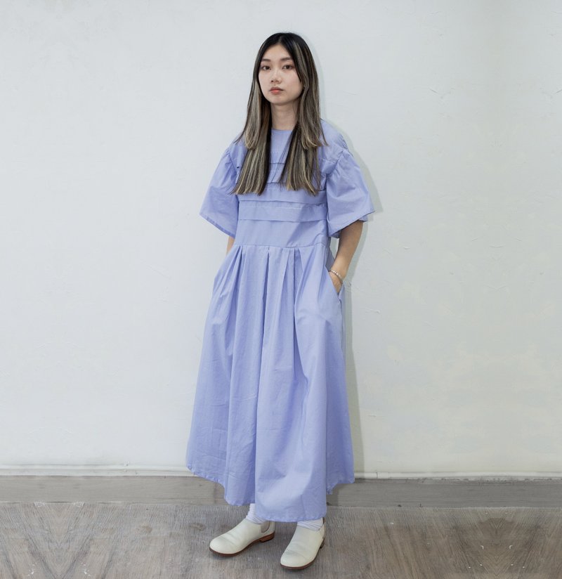 紫蓝色手工连衣裙 (on sale) - 洋装/连衣裙 - 棉．麻 