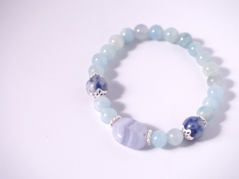 天然蓝纹玛瑙 苏打石 海水蓝宝 纯银手环 - 手链/手环 - 半宝石 蓝色