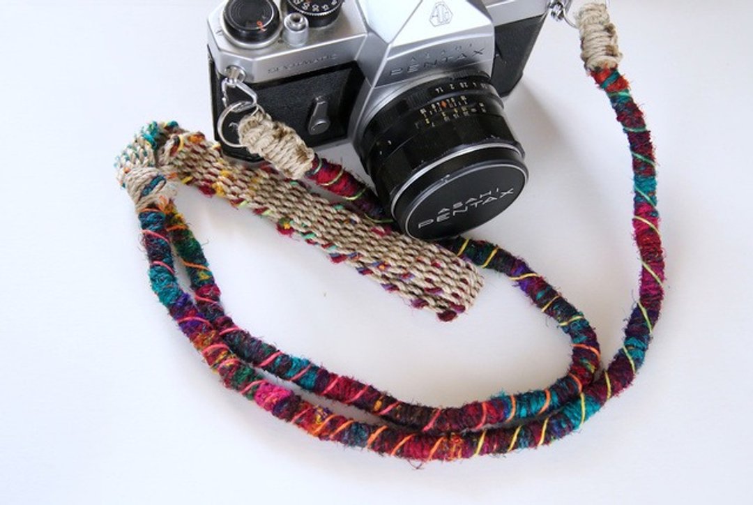 Approximately 90cm / Crazy-color hemp string hemp camera strap / double ring - 相机背带/脚架 - 棉 