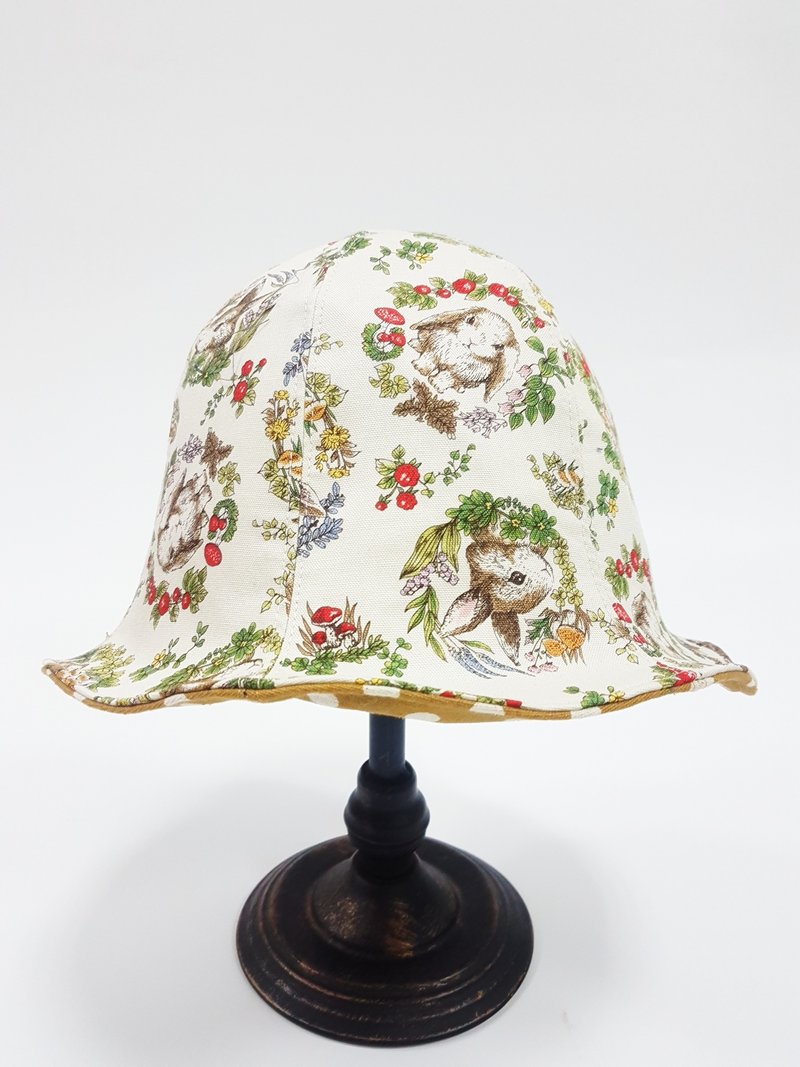 双面郁金香花帽- 英国白兔Mix黄底波点 #双面戴乐趣 #不怕风吹不怕日晒 #加深版 - 帽子 - 棉．麻 白色