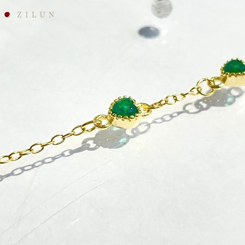 │轻珠宝│心串心 • 祖母绿锆石 • 纯银手链 • 925silver - 手链/手环 - 纯银 