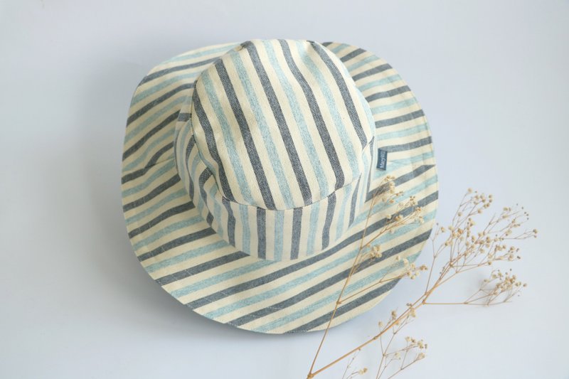 MaryWil双面帅气大帽檐帽-蓝色系条纹 - 帽子 - 棉．麻 蓝色