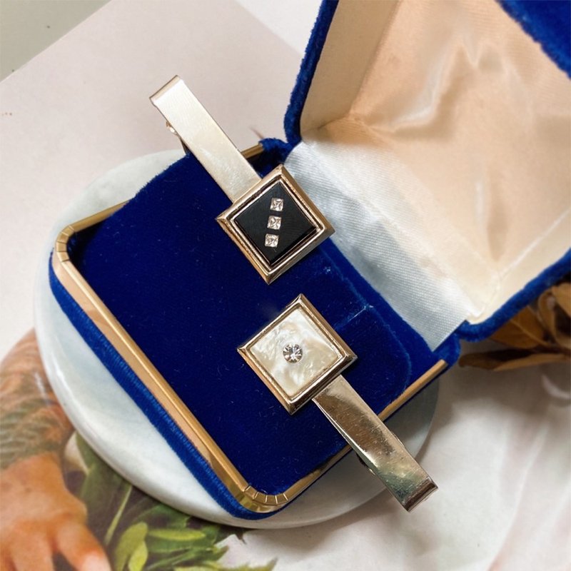 【西洋古董饰品】金属感领带夹 珍珠母贝 莱茵钻 男士珠宝 领带 - 领带/领带夹 - 贵金属 银色