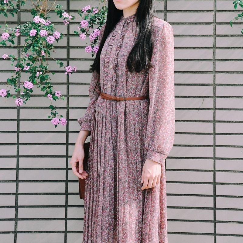 地花古着 | 日本制 碎花庄园洋装 - 洋装/连衣裙 - 其他材质 红色