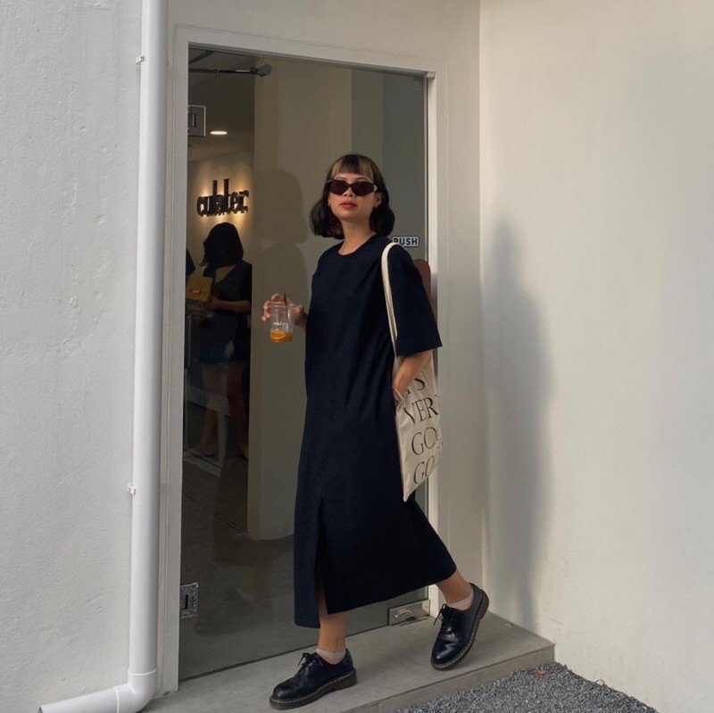 黑色棉质连衣裙 - 洋装/连衣裙 - 棉．麻 黑色