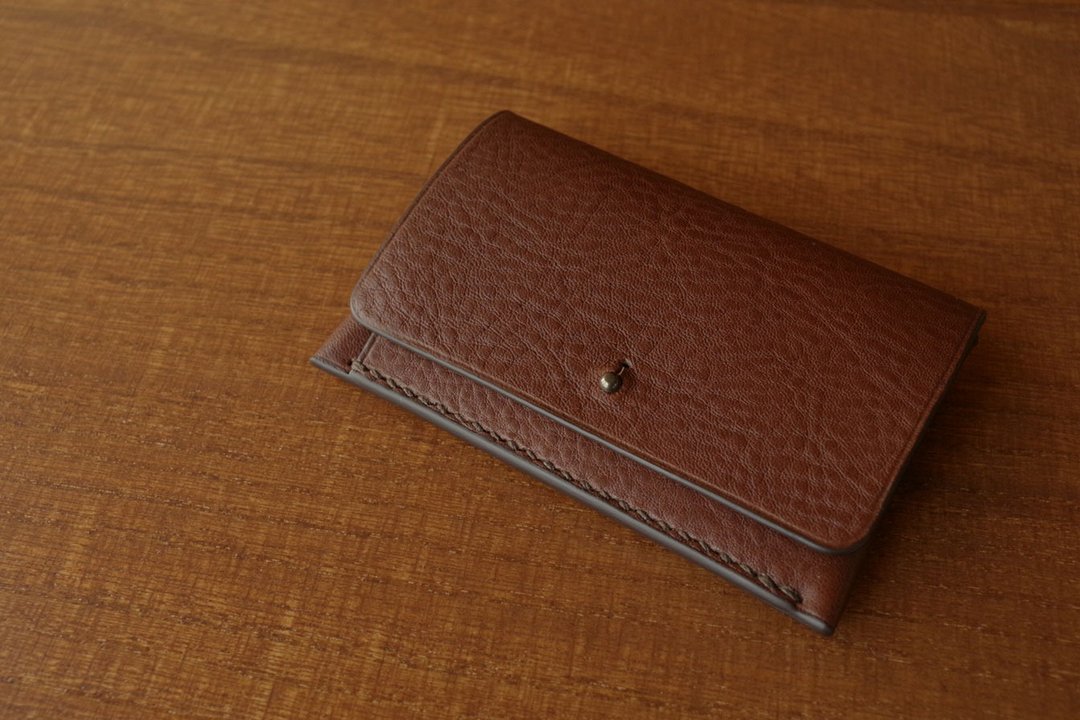 [Made to order] Italian leather Business Card Case Giboshi type choco - 名片夹/名片盒 - 真皮 咖啡色