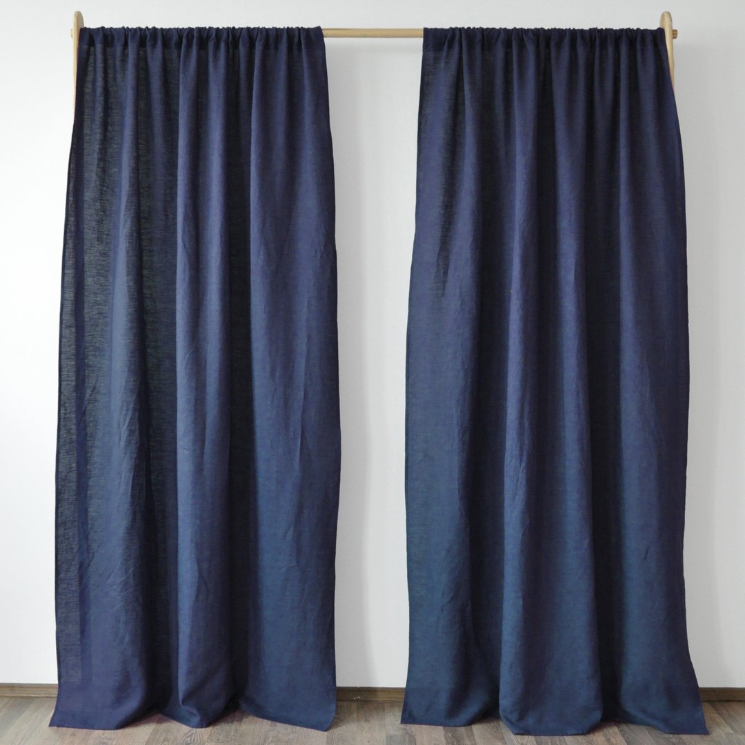 Navy regular and blackout linen curtains / Custom curtains / 2 panels - 门帘/门牌 - 亚麻 蓝色