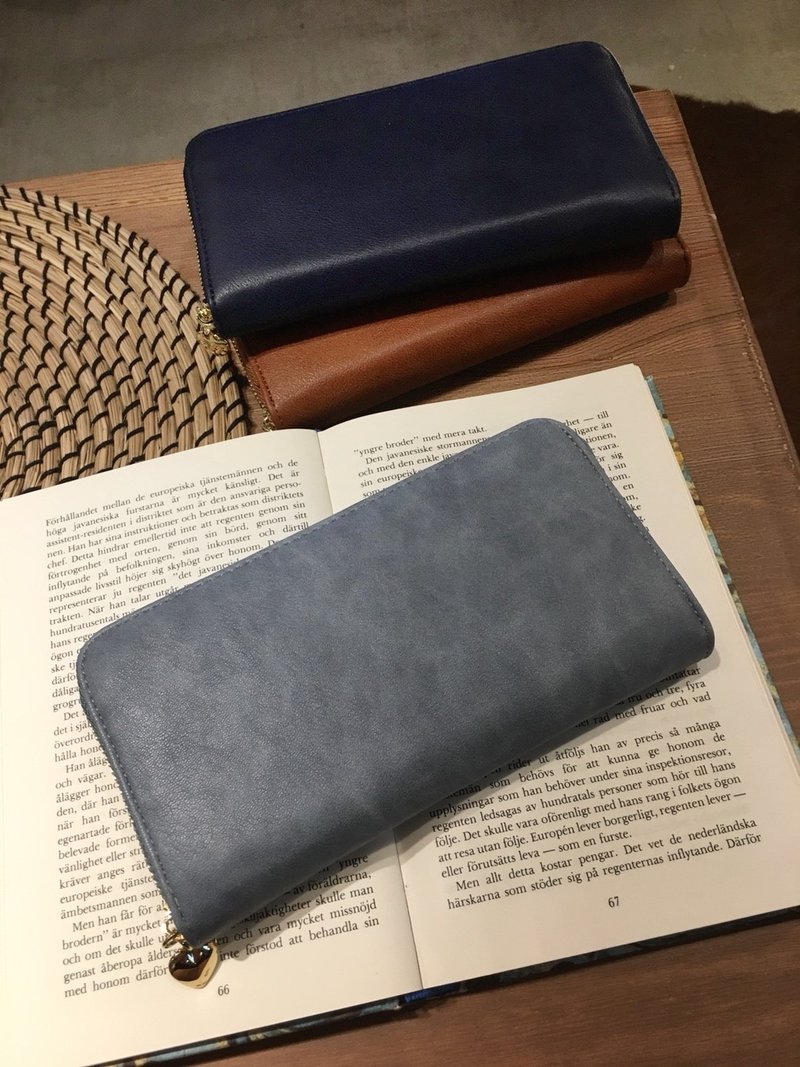 手作好礼 复古蓝三夹层长夹 母亲节 情人节 圣诞节  毕业礼物 - 皮夹/钱包 - 人造皮革 蓝色