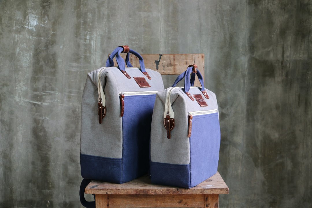 BAG PACK : BAG BREAD : GREY NAVY - 后背包/双肩包 - 棉．麻 蓝色