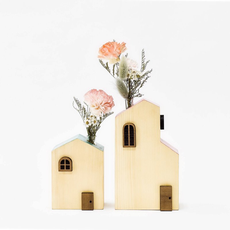 原木暖暖小屋 扩香花束 桧木 Handmade Wood House - 花瓶/陶器 - 木头 黄色