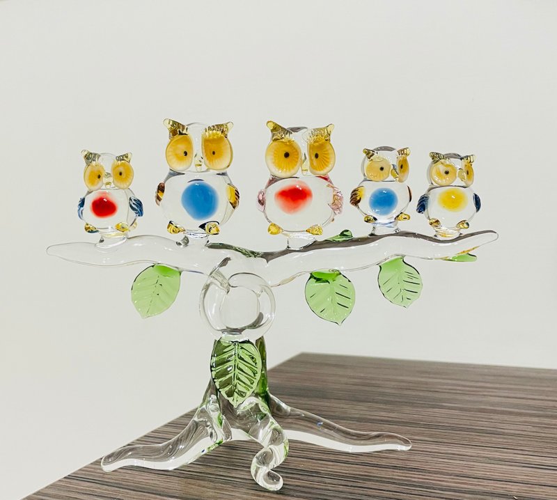 水晶玻璃 猫头鹰 全家福 守护 夫妻猫头鹰 情侣 爱情 亲子 母子 - 摆饰 - 玻璃 