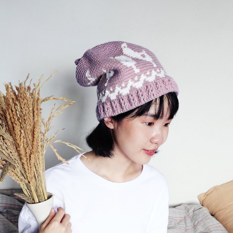 RedCheeks Wool Hat Cap | Yarn Hat | Bird Christmas - Pastel Pink Color - 帽子 - 其他材质 粉红色