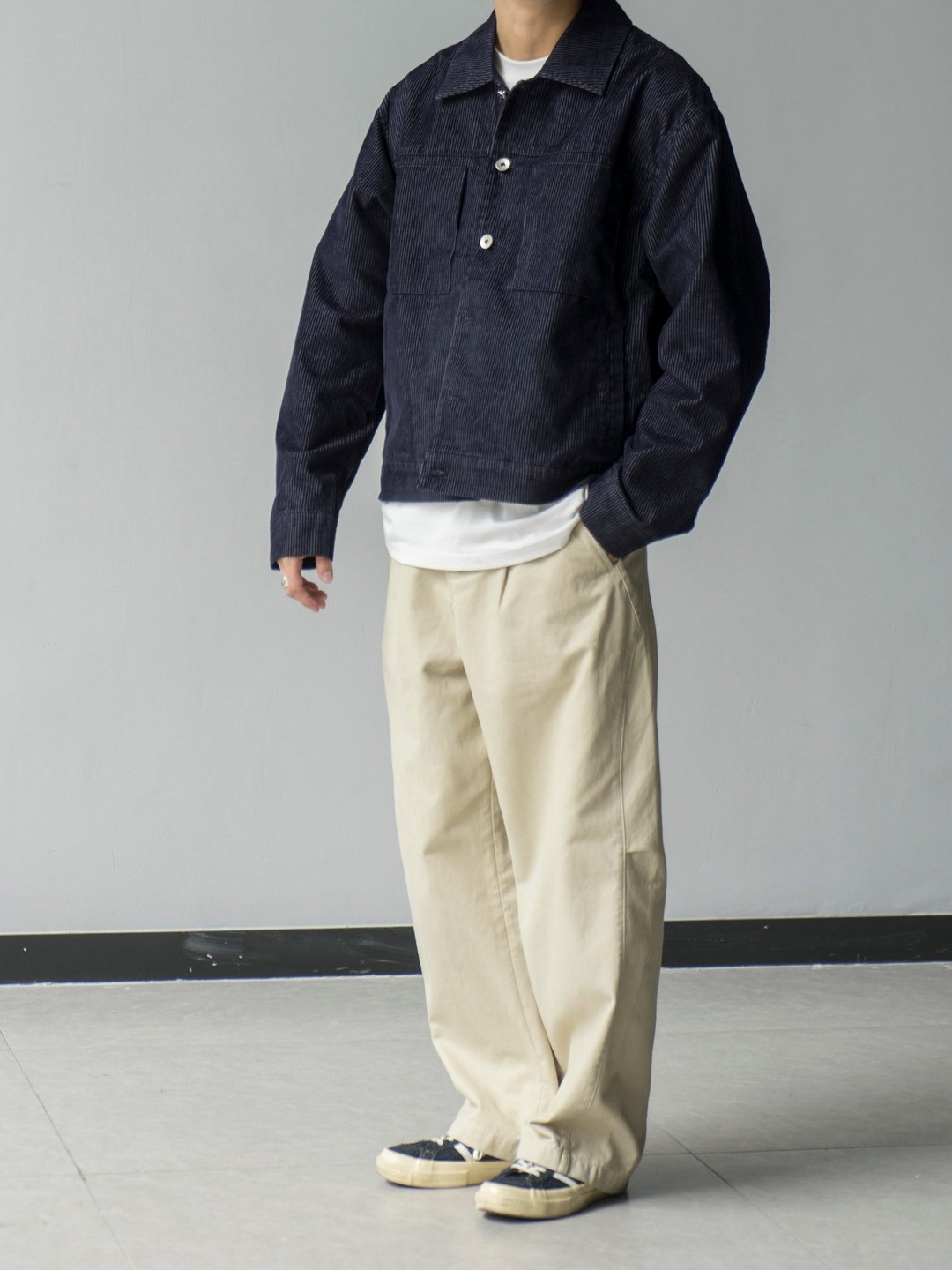 Pants 日系浅卡其色阔腿弯刀裤长裤洗水复古CHINO斜纹布裤潮流 - 男士长裤 - 棉 