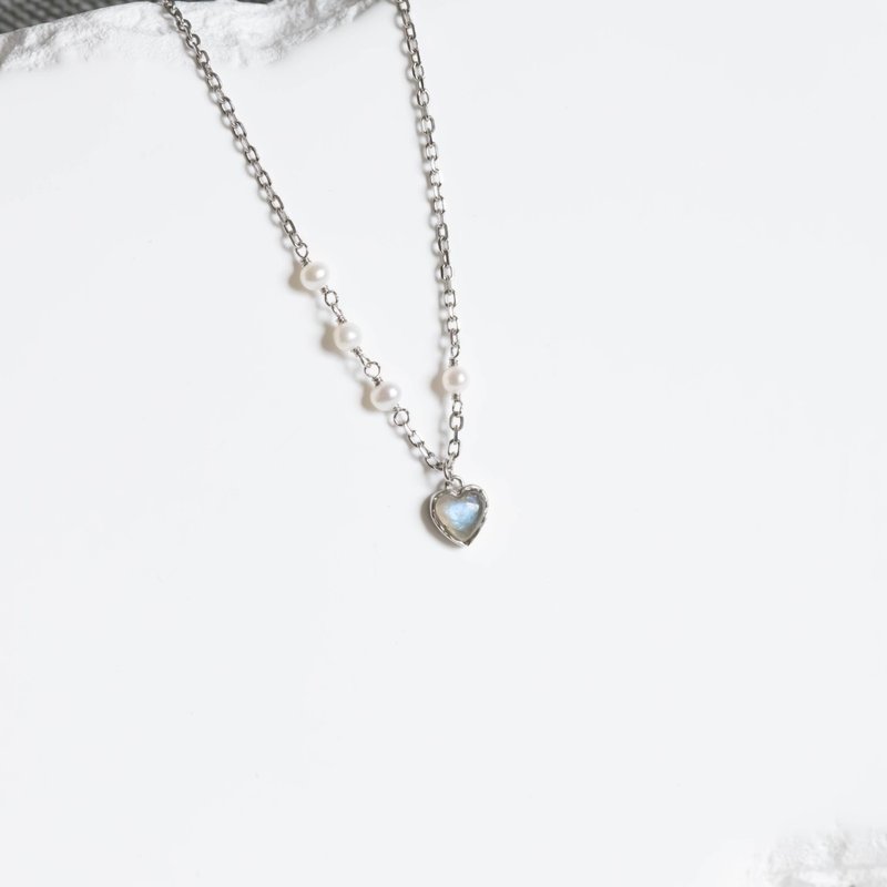 拉长石925纯银融心珍珠项链 - 项链 - 水晶 银色
