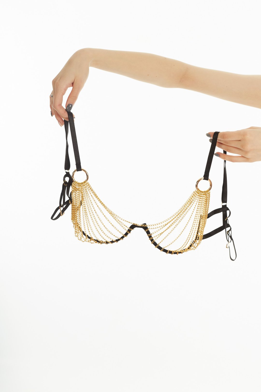Chain open cup bra - Sexy harness chain lingerie - Sheer erotic underwear - 女士内衣裤 - 聚酯纤维 黑色