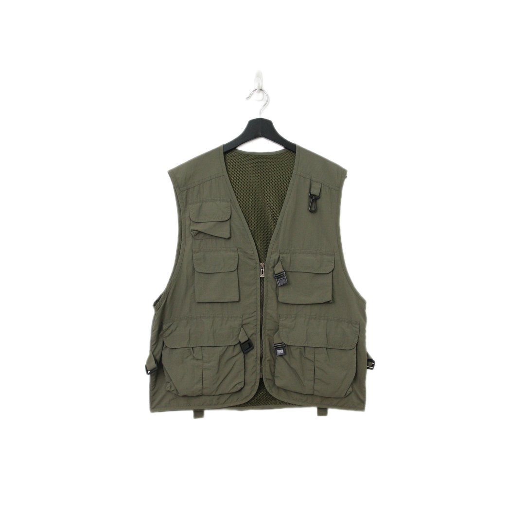 Back to Green-经典钓鱼背心 浅墨绿色 网格 v-27/vintage vest - 女装背心 - 聚酯纤维 