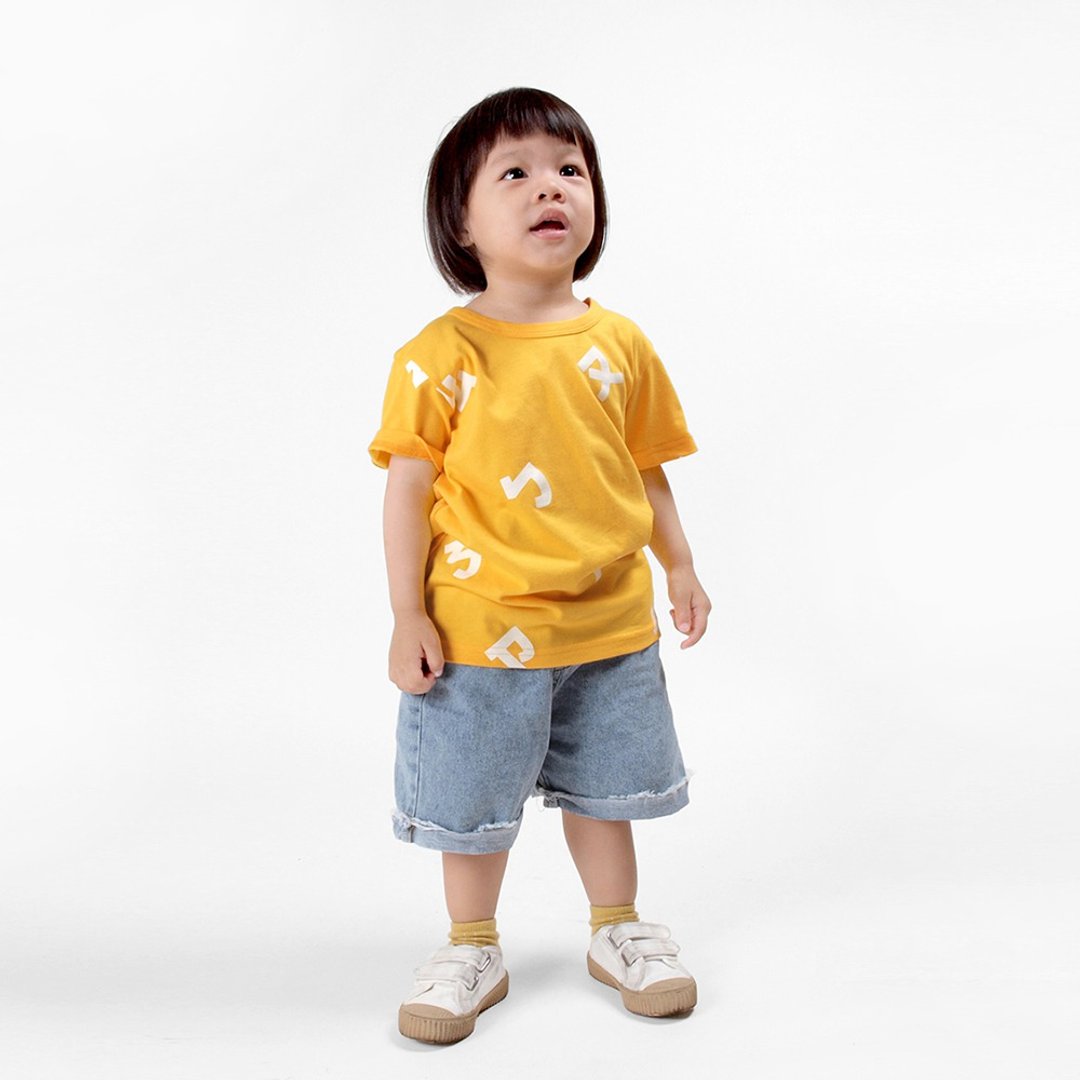 【童装】台湾的注音符号短袖印花T-shirt-黄色 - 童装上衣 - 棉 黄色