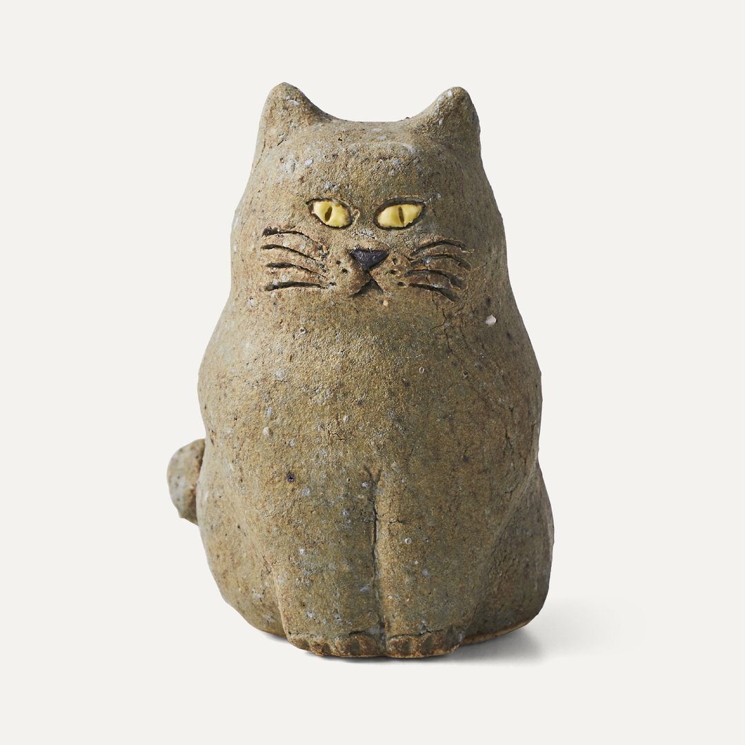 Hiiro Gray Cat Cat Figurine Pottery Animal Pottery Figurine Animal Motif - 摆饰 - 陶 