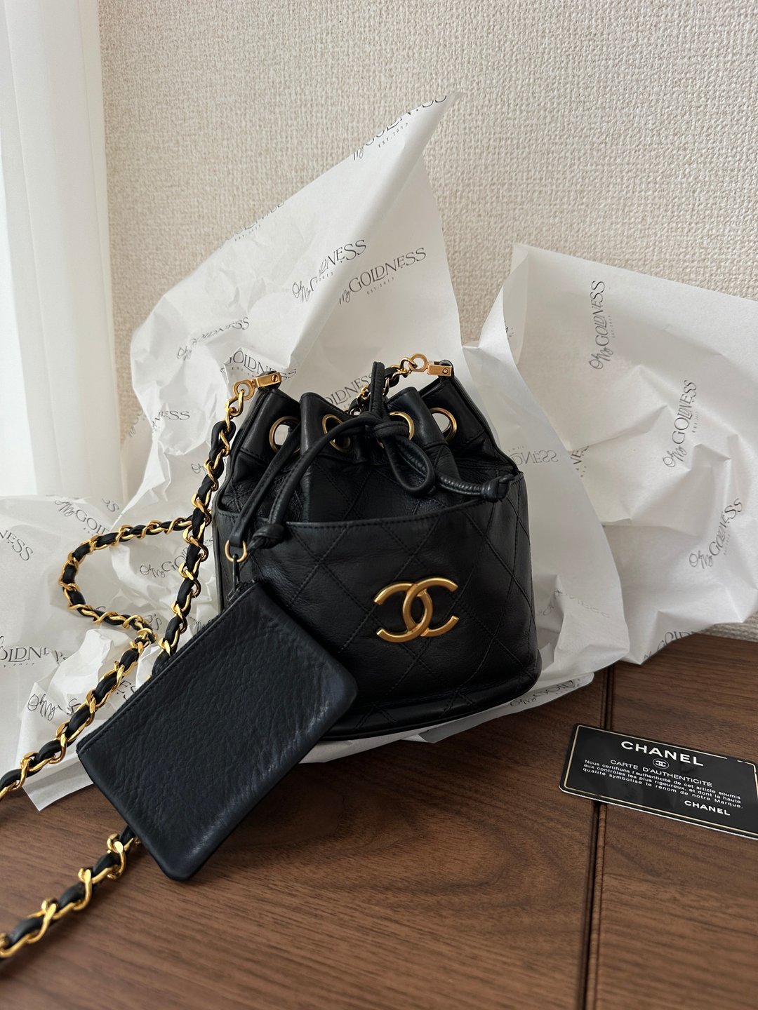 中古包 CHANEL 香奈儿 Vintage CC 迷你水桶包 - 束口袋双肩包 - 真皮 黑色
