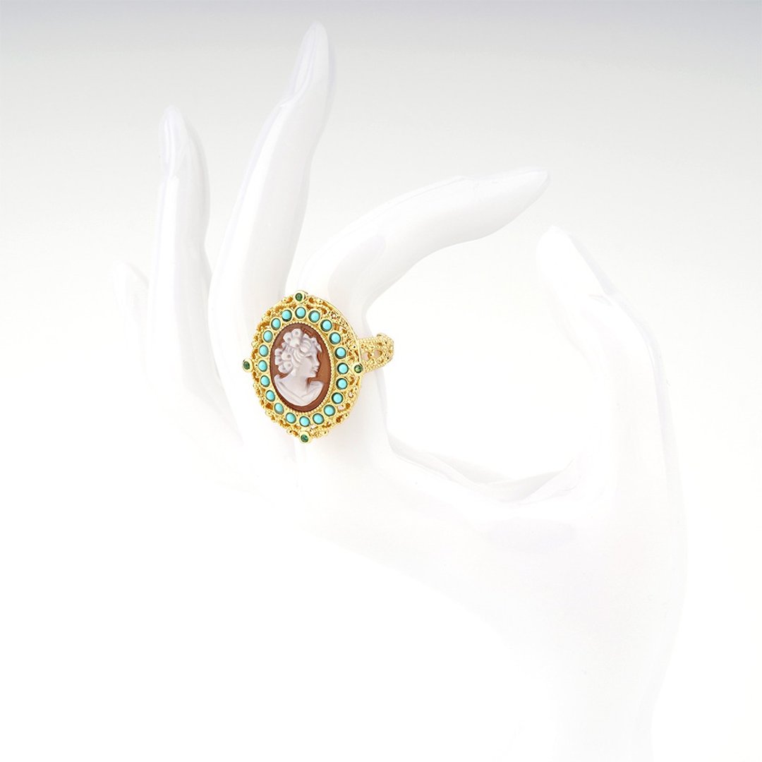 Cameo Italiano 意大利手工贝雕轻珠宝_CI_A955_3G - 戒指 - 纯银 金色