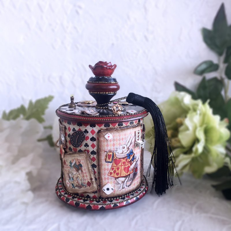 Red Jewelry Box, Alice in Wonderland,Mad Hatter box,White rabbit,Alice decor - 收纳用品 - 木头 红色