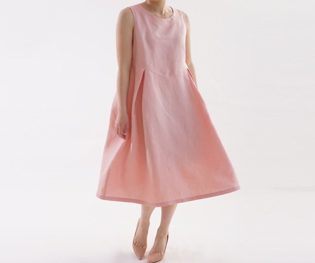 Belgian linen fluffy skirt sleeveless one-piece dress / rose soul a019a-rsm2 - 洋装/连衣裙 - 棉．麻 粉红色